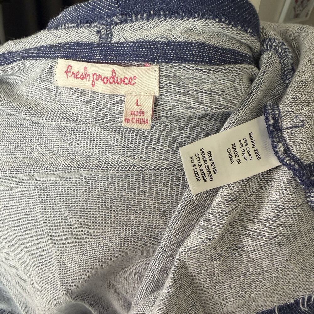 Fresh Produce Womens Large Cardigan Sweater Open Front Blue Waterfall Pockets - Picture 2 of 9